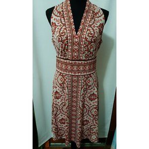 London Times Red Orange Flower Size 8 Stretch Women's Dress